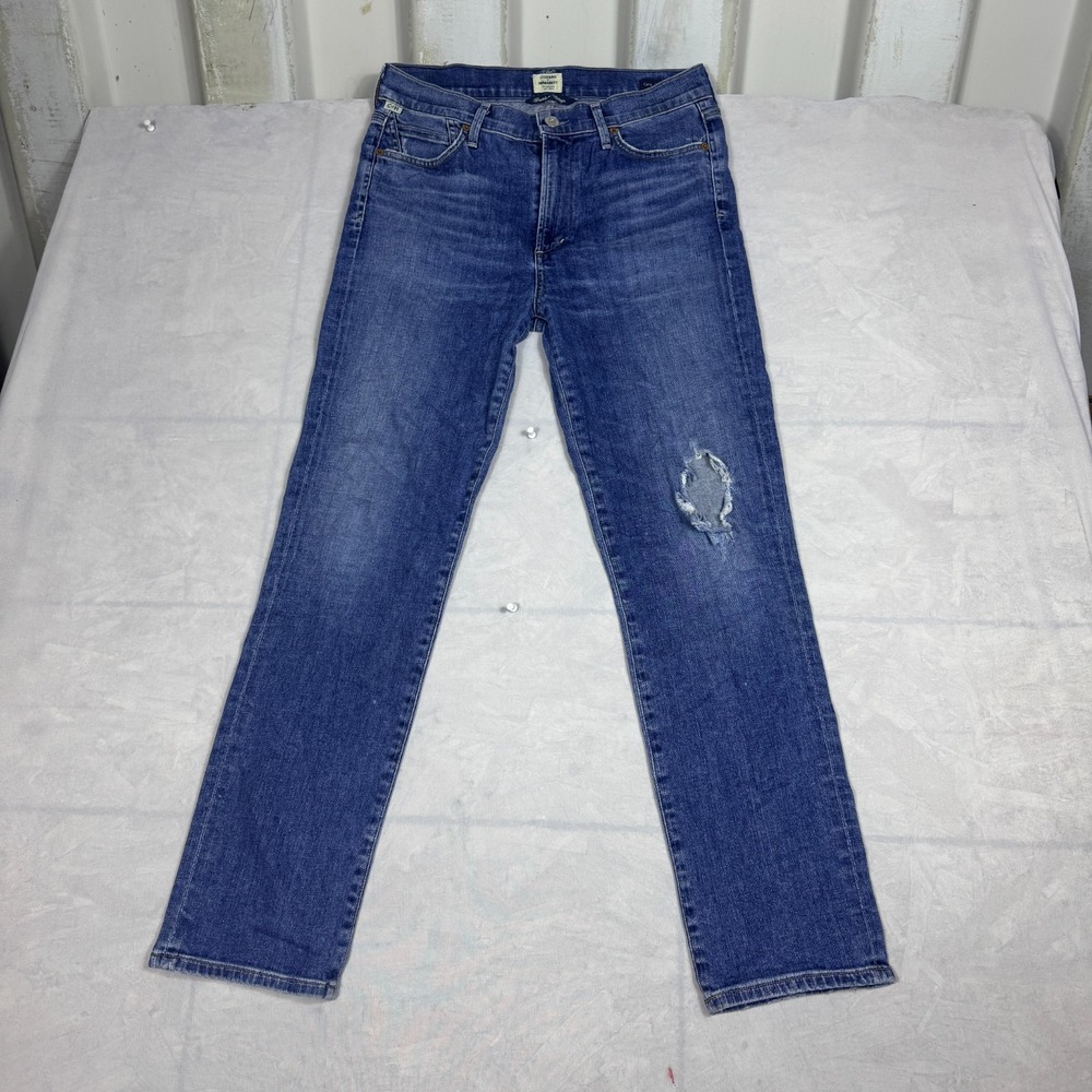 Citizens Of Humanity Womens Premium Vintage Straight Jeans Blue Denim Distressed